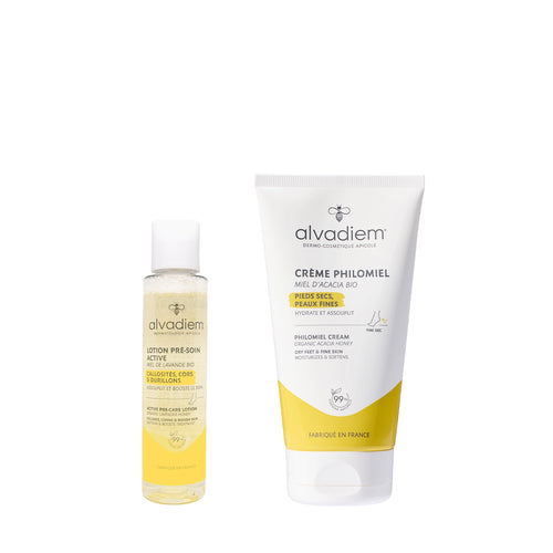 Pack pieds doux Alvadiem avec lotion pré-soin active 100ml et crème Philomiel douceur pieds 150ml