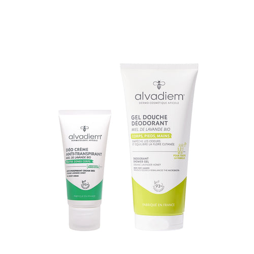 Pack fraîcheur longue durée Alvadiem avec déo crème anti-transpirant 50ml et gel douche déodorant 200ml
