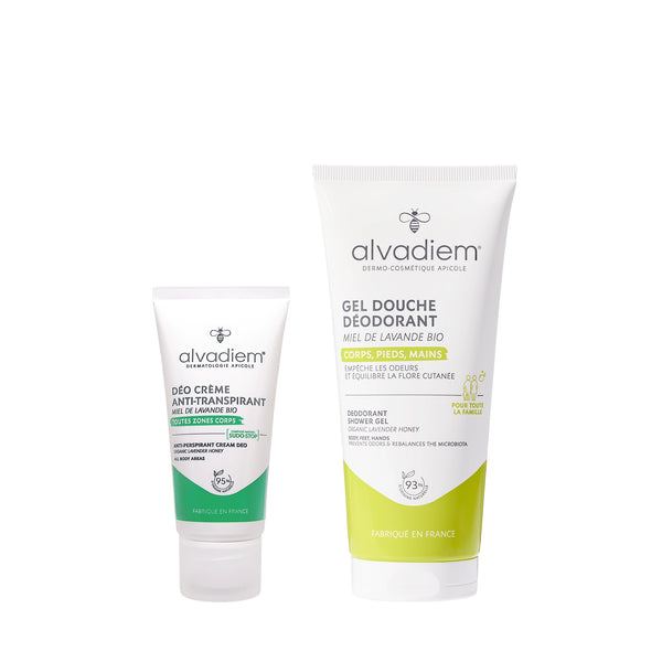 Pack fraîcheur longue durée Alvadiem avec déo crème anti-transpirant 50ml et gel douche déodorant 200ml
